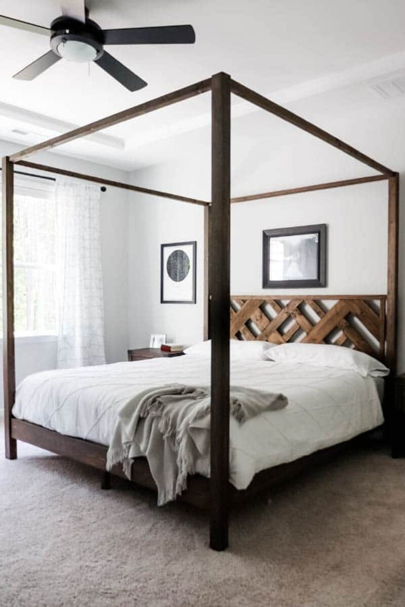 canopy bed with wood headboard