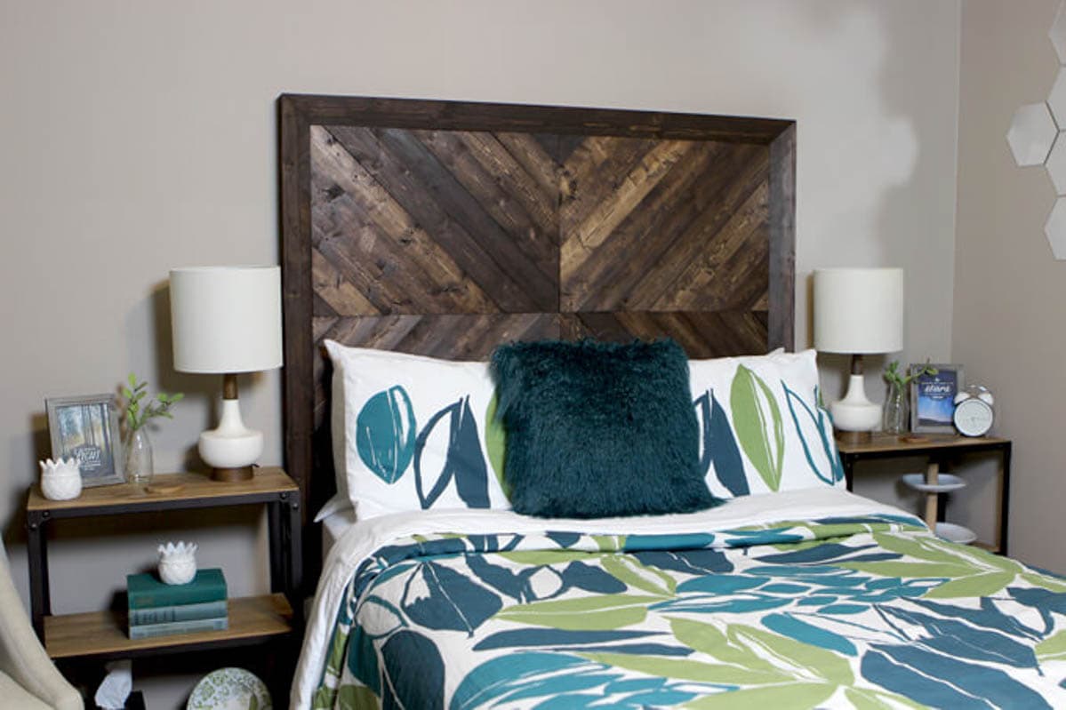 DIY wood headboard in chevron pattern