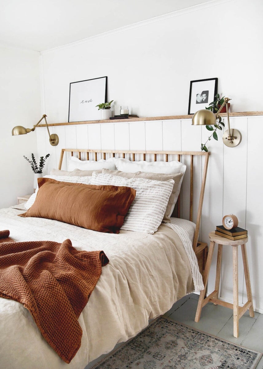 DIY headboard idea made with dowels