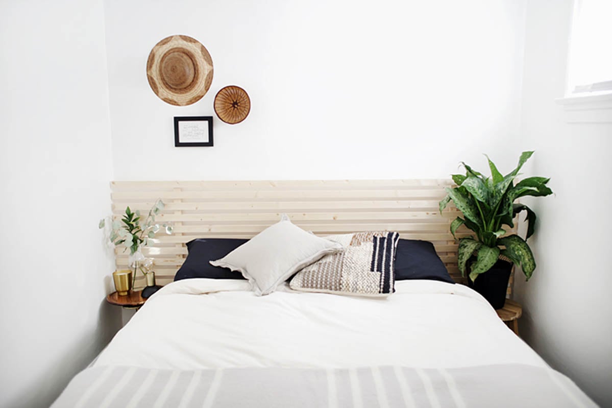 DIY headboard made from wood slats
