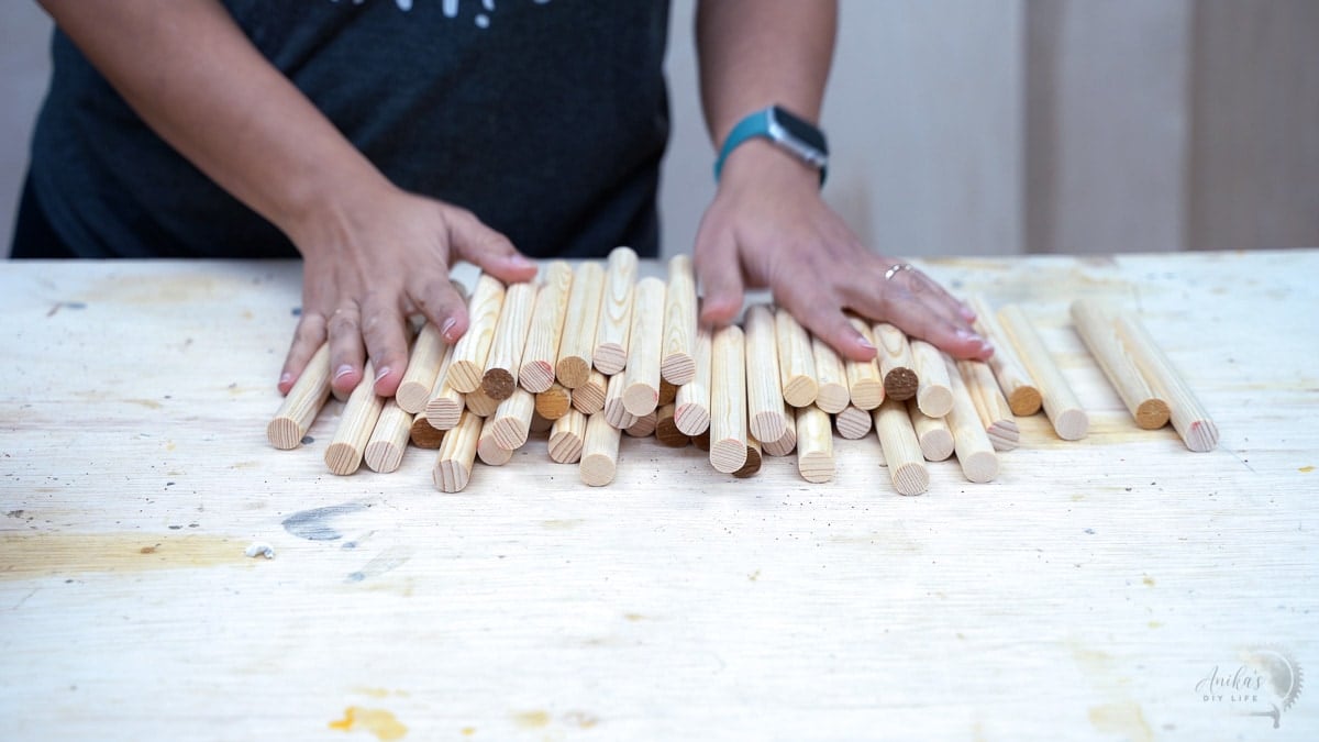 Bunch of dowels on the workbench