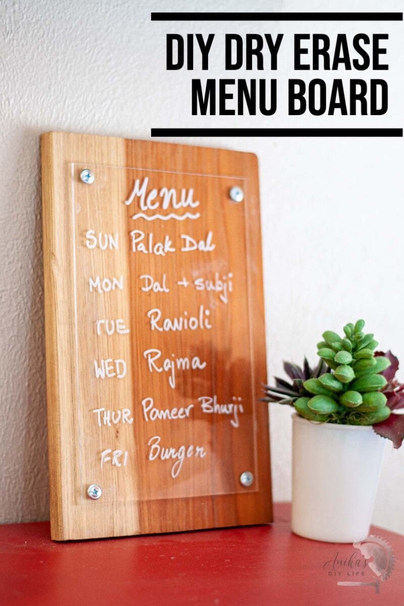 DIY dry erase menu board on red table