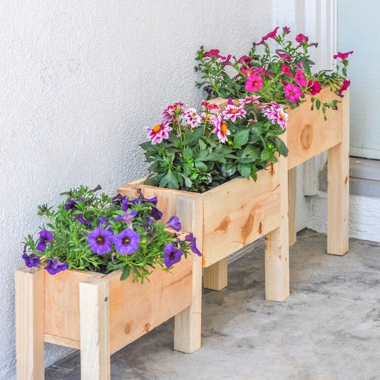DIY Tiered planter on front porch
