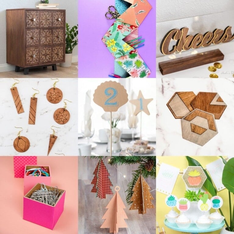 image collage of Cricut wood project ideas