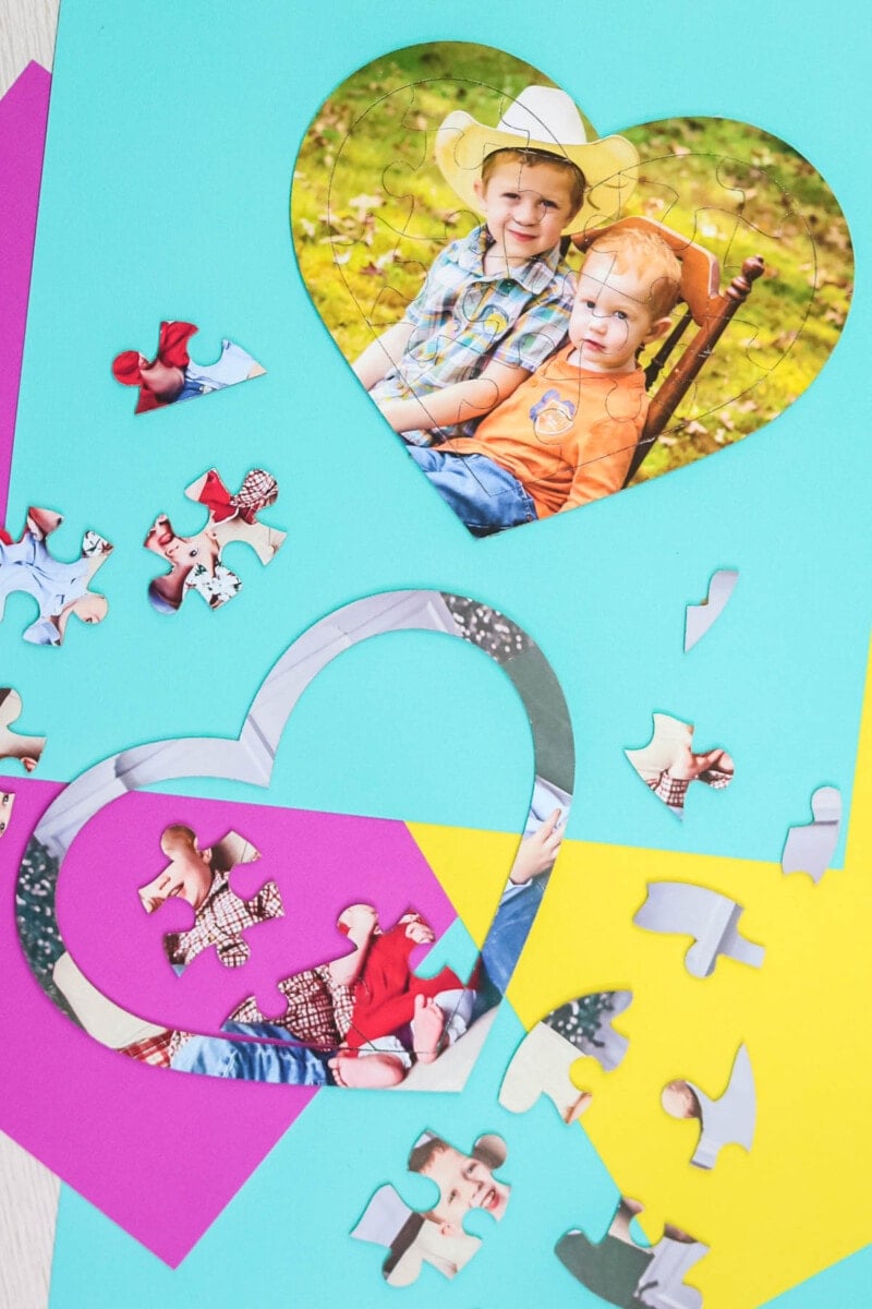 Heart shaped picture puzzle made from chipboard