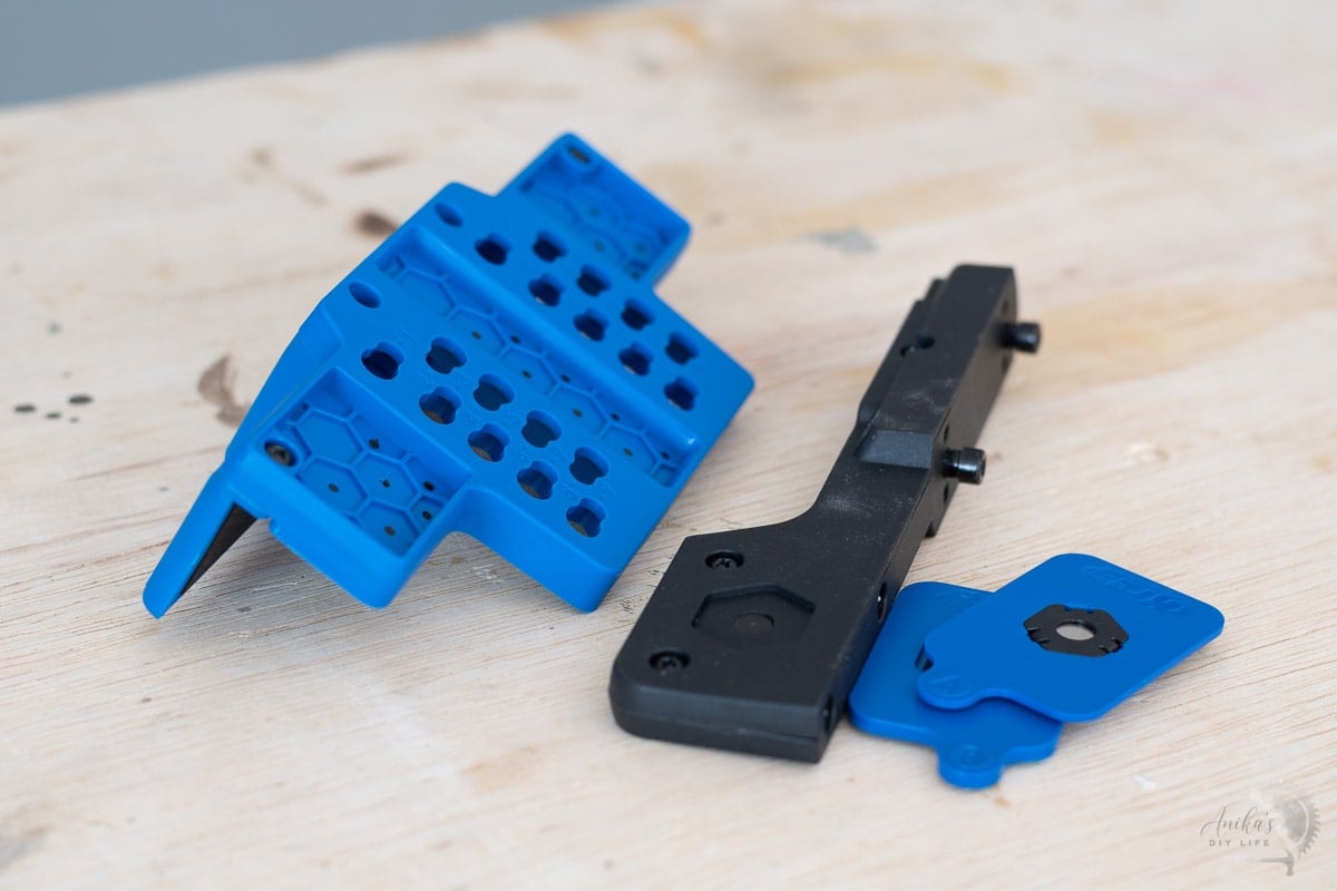 cabinet door mounting jig and all its parts on the workbench