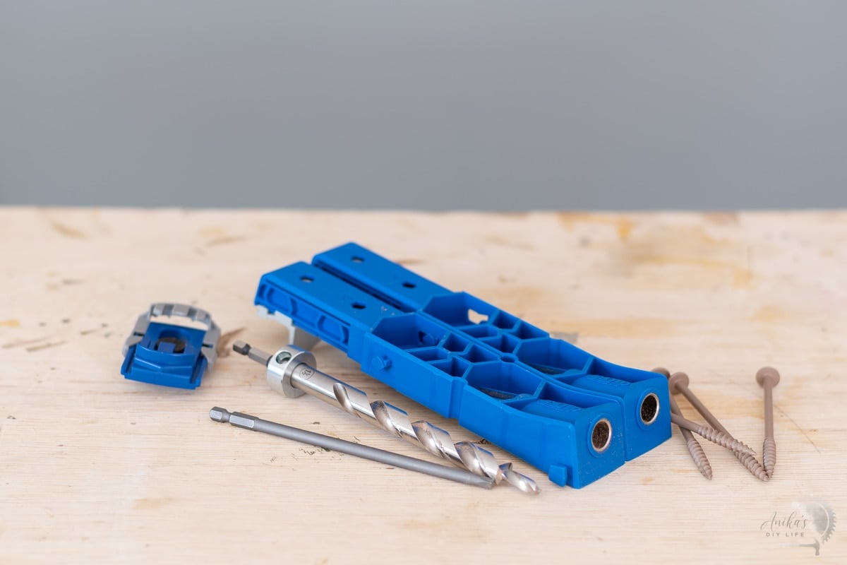 Kreg Pocket hole jig XL and all its accessories on workbench