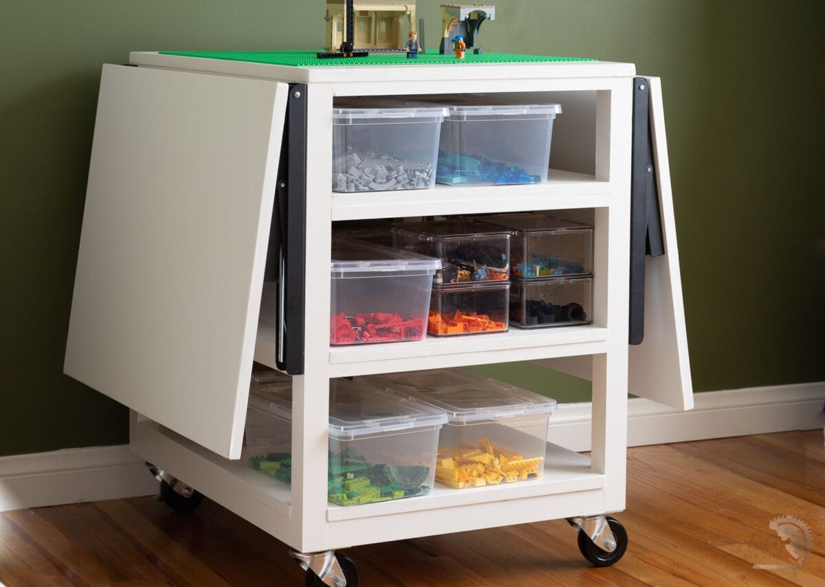 Lego storage cart with sides folded.