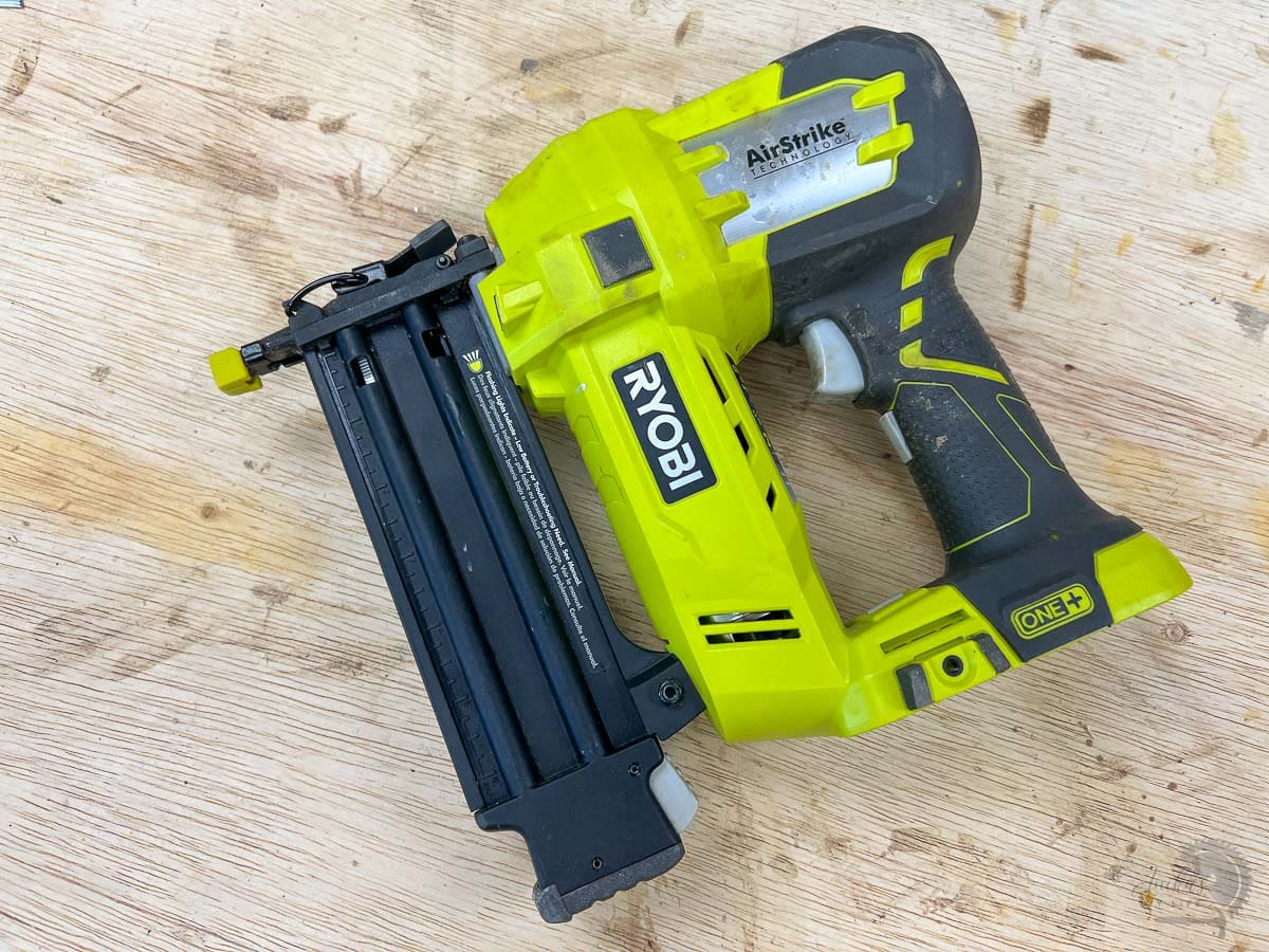 18-gauge brad nailer on workbench