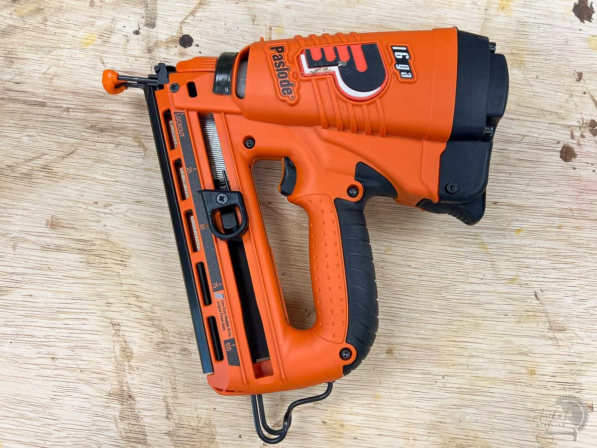 16-gauge finish nailer on a workbench