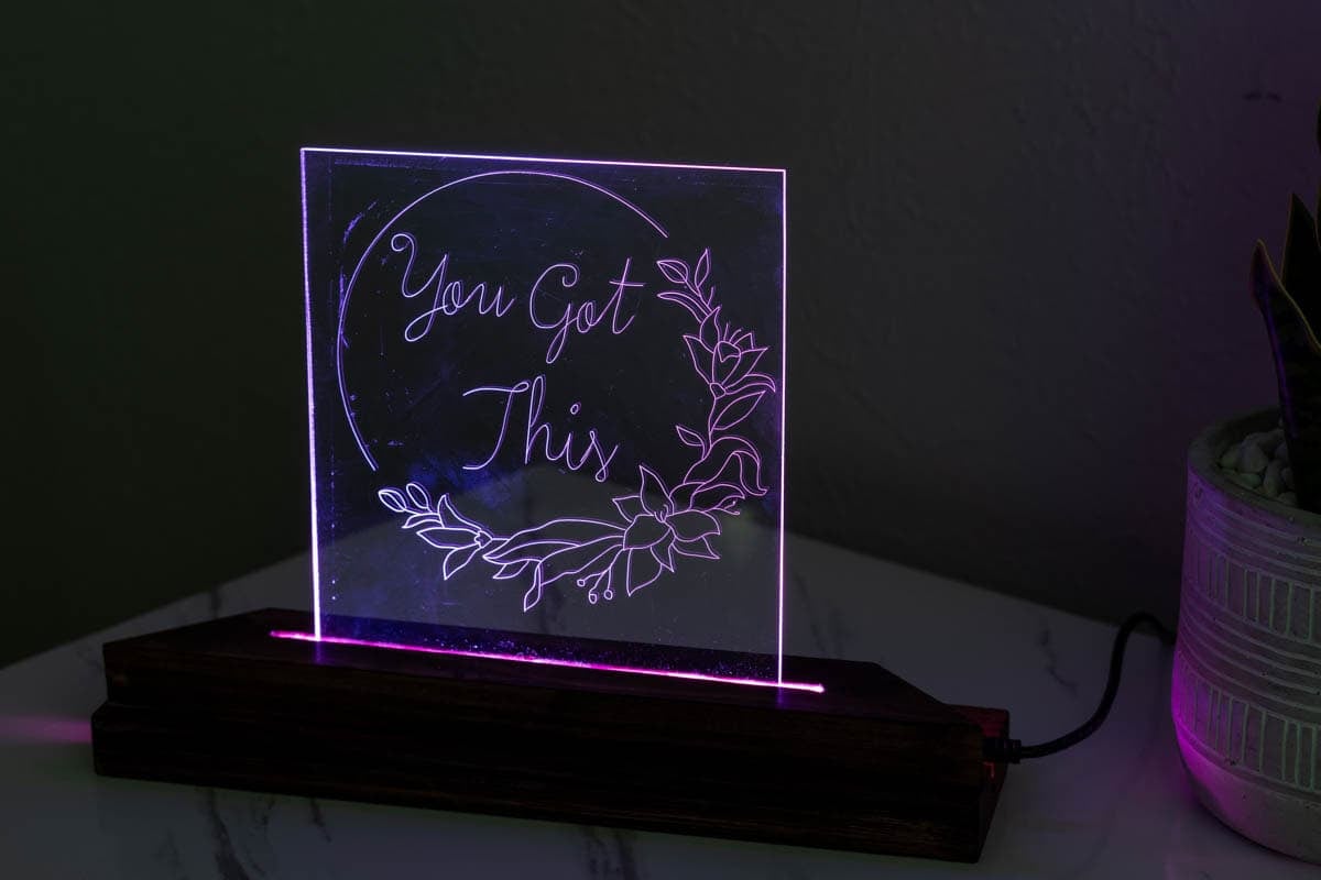 DIY acrylic night light engraved with desing