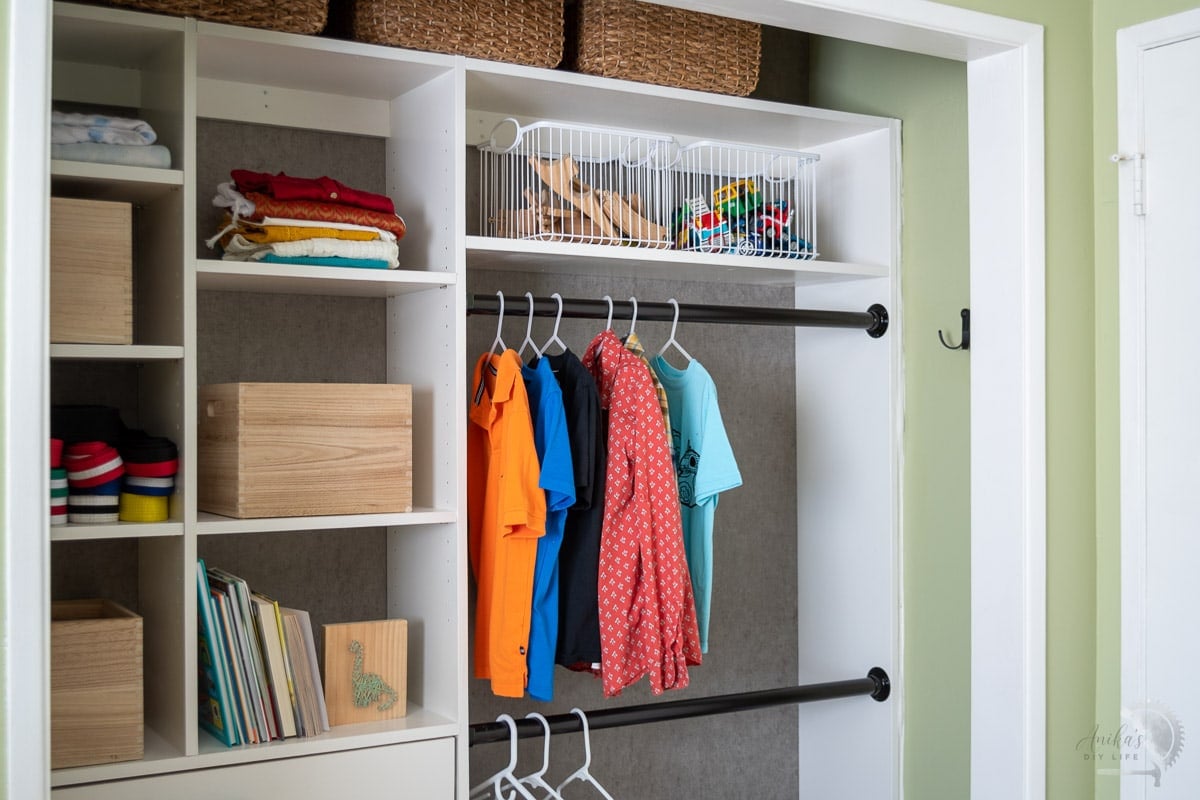 Top part of the closet with the organizer