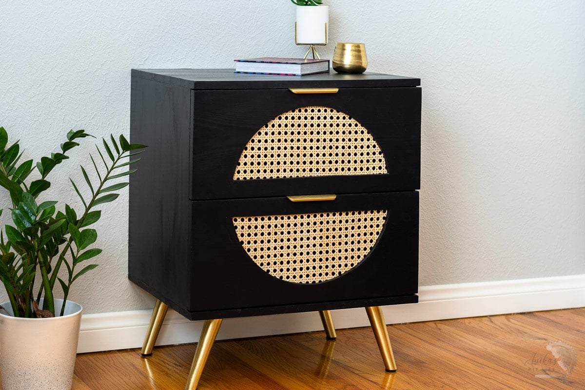DIY Cane nightstand in room
