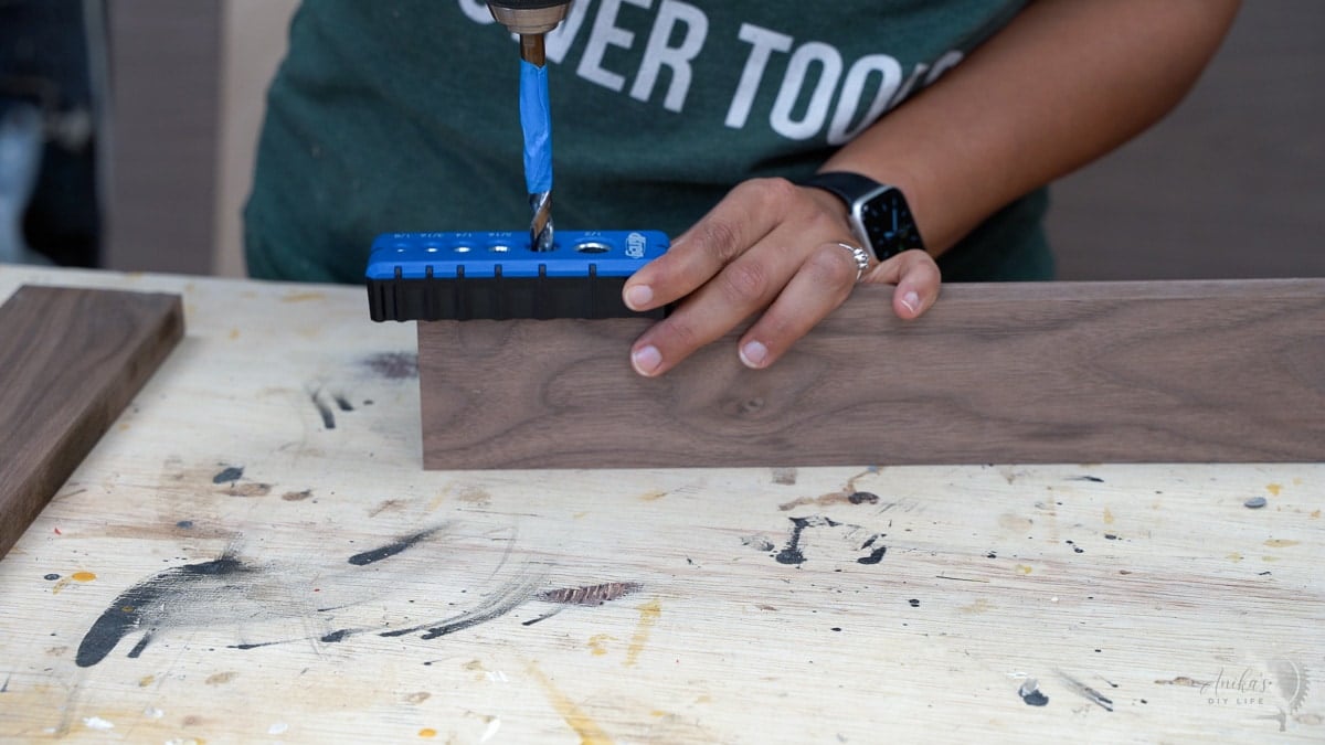 using drill guide to make dowel holes