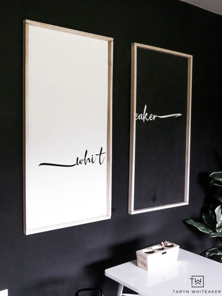 Simple family name sign split into two frames one black and one white