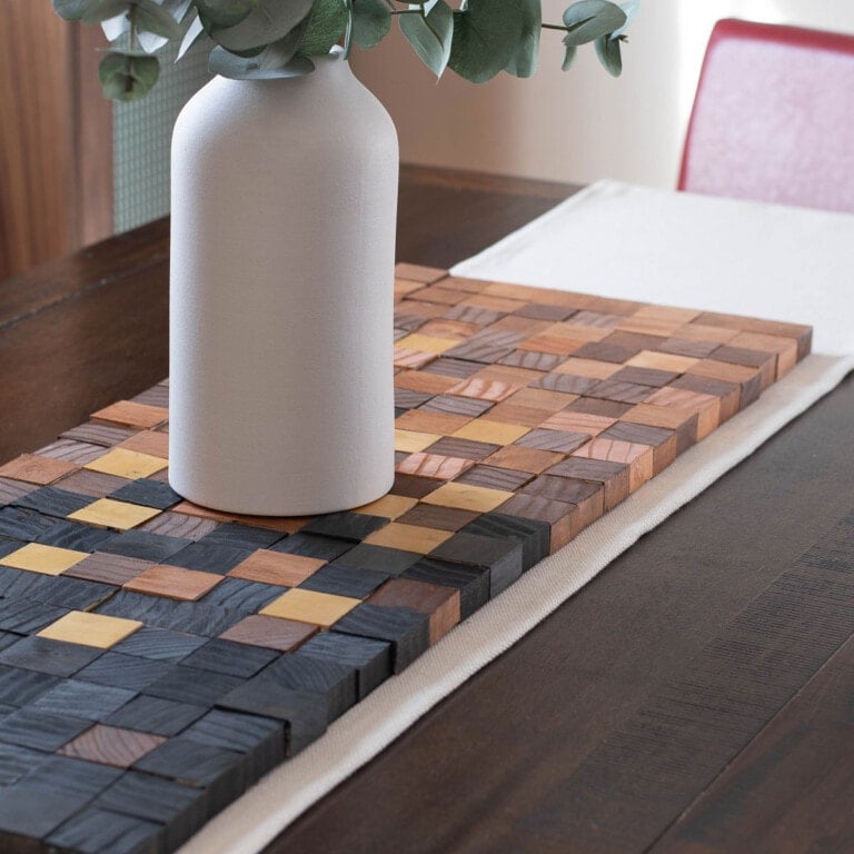 Learn how to build a custom DIY table runner using scrap wood with the detailed step by step instructions.