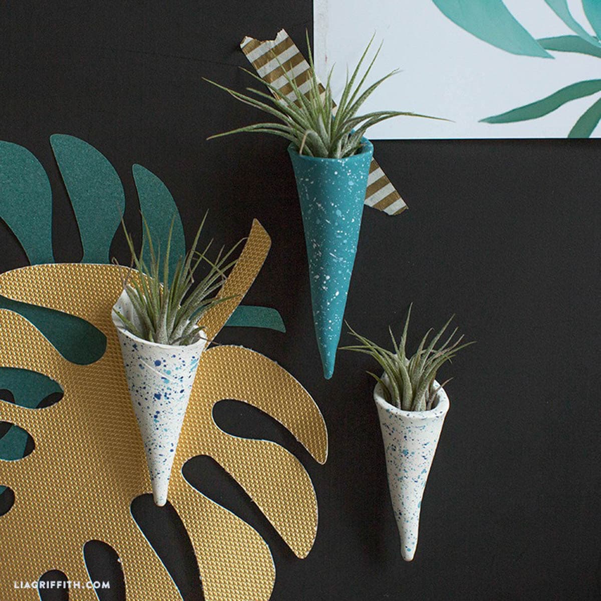 Three air plant magnets made from clay