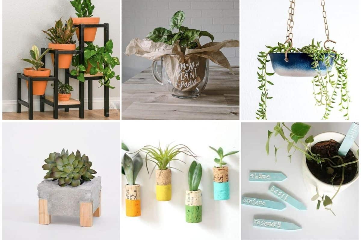 Image collage of six DIY gift ideas for plant lovers