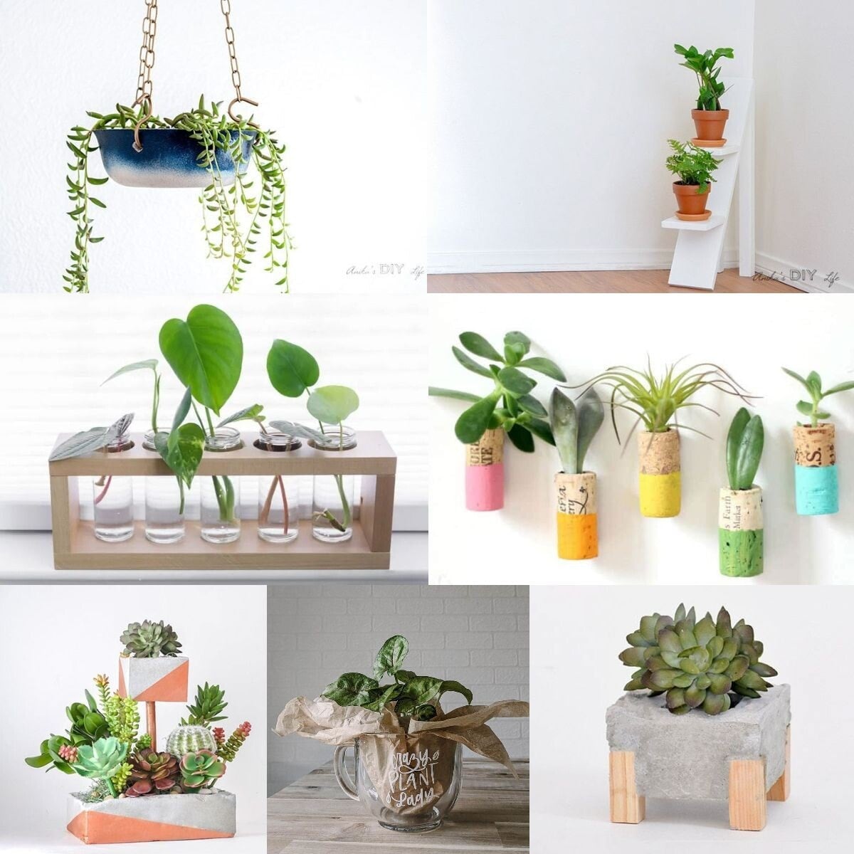 Image collage of seven DIY gifts for plant lovers