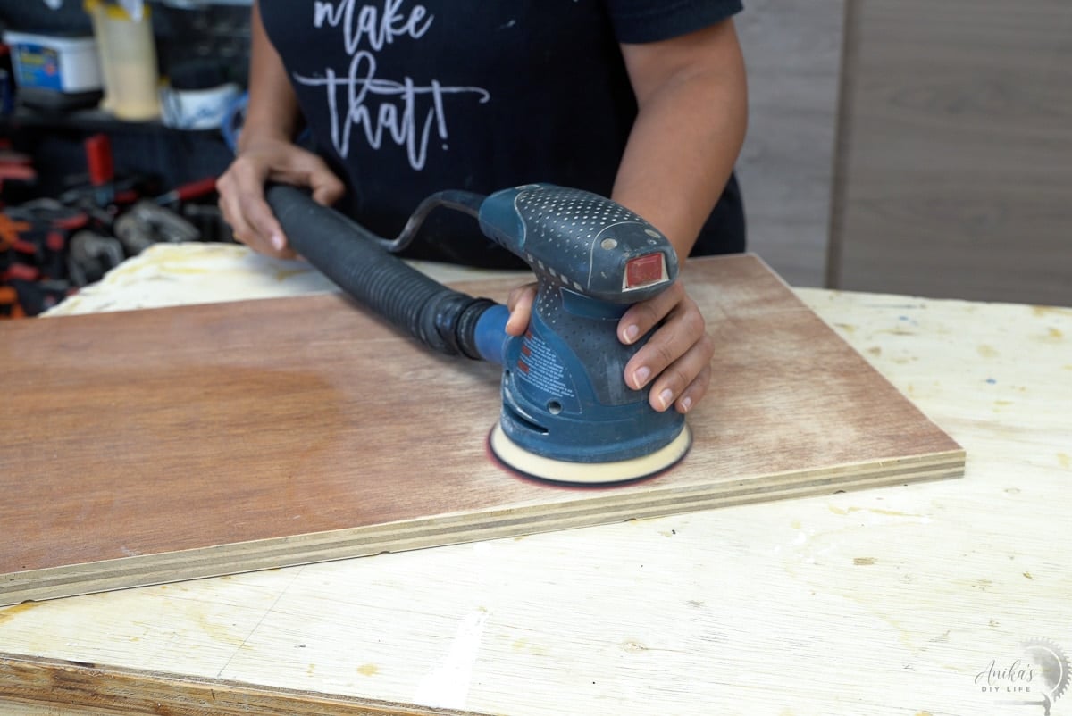 Sanding stain off plywood board
