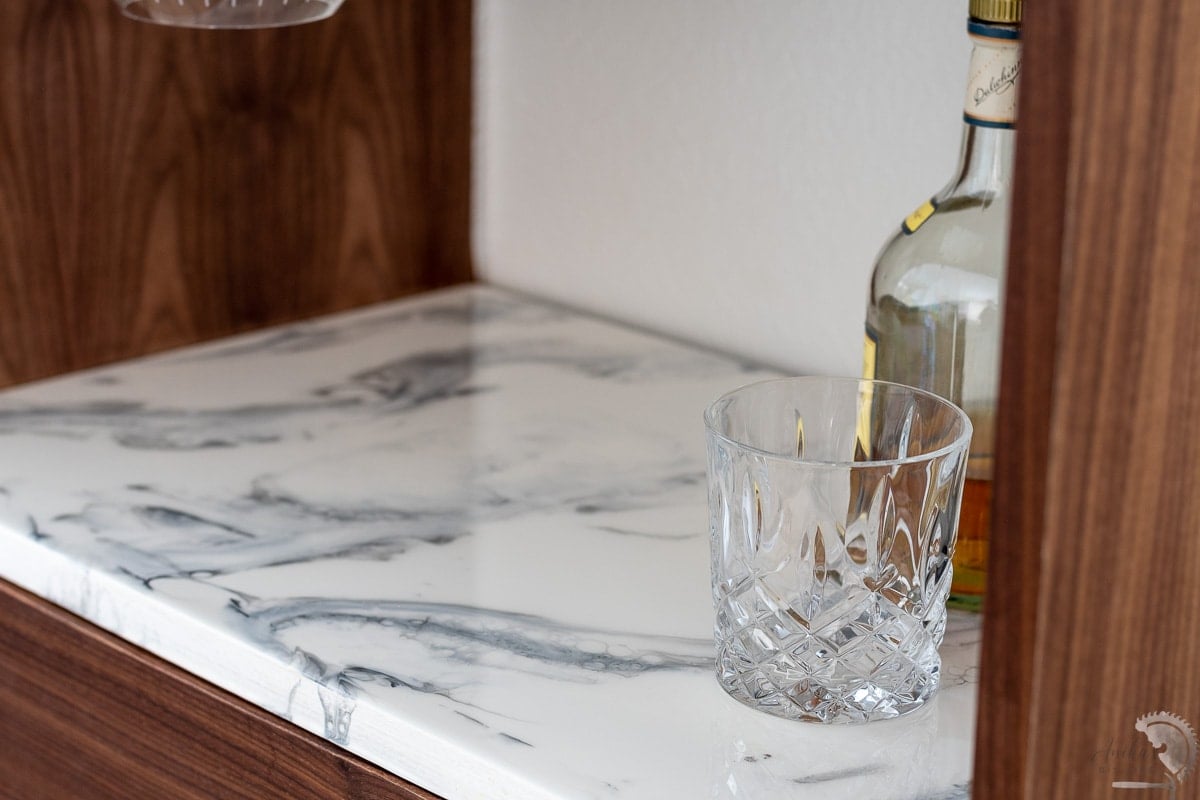 Close up of epoxy marble countertop