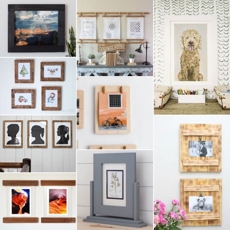 image collage of nine DIY picture frames