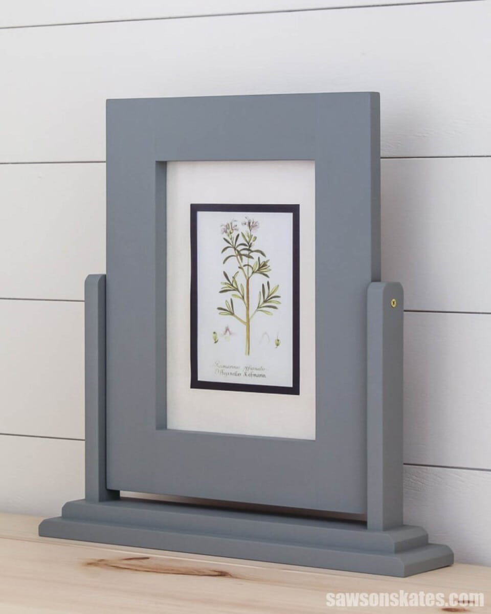 wood tilting photo frame painted gray