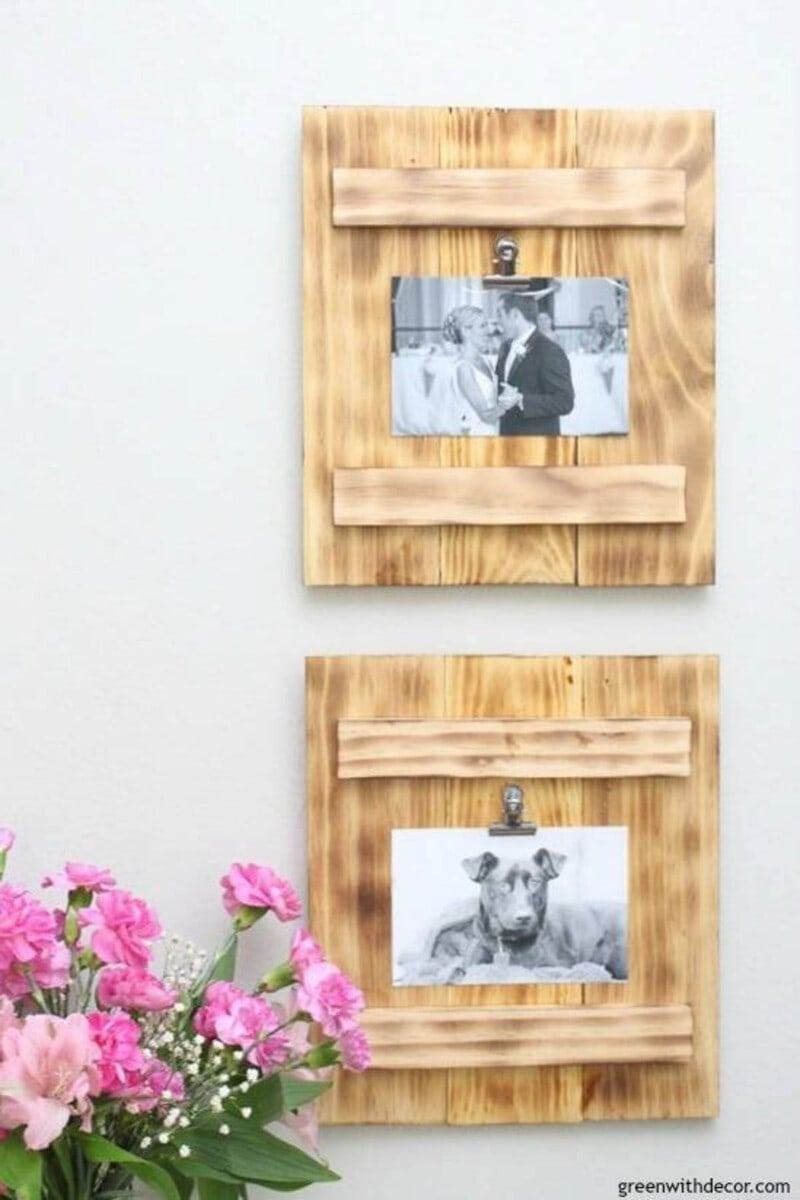 Two DIY picture frames with wood burned finish