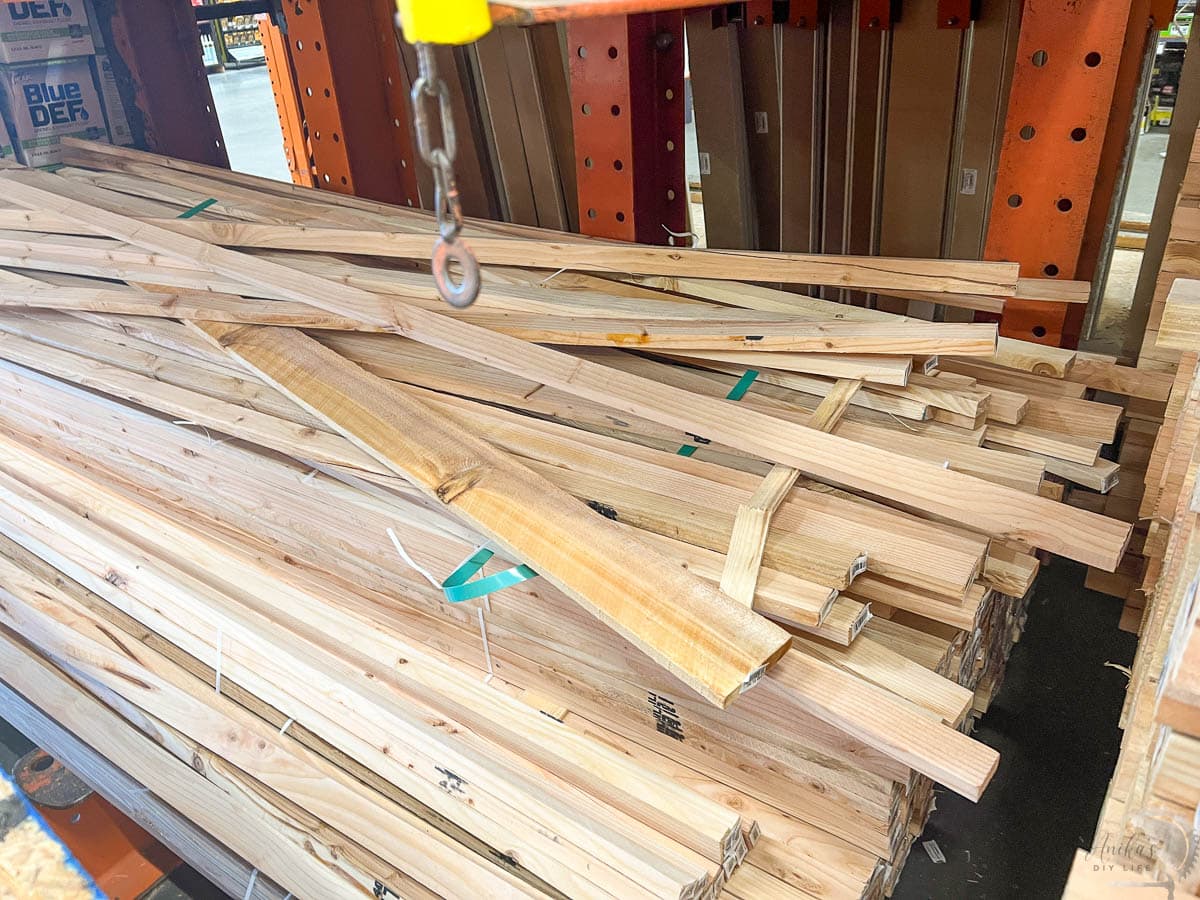 A pile of furring strips in the lumber store