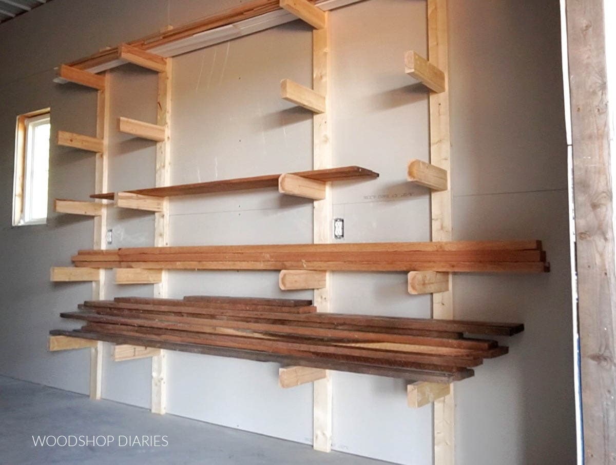 wall mounted lumber storage rack idea using 2x4s