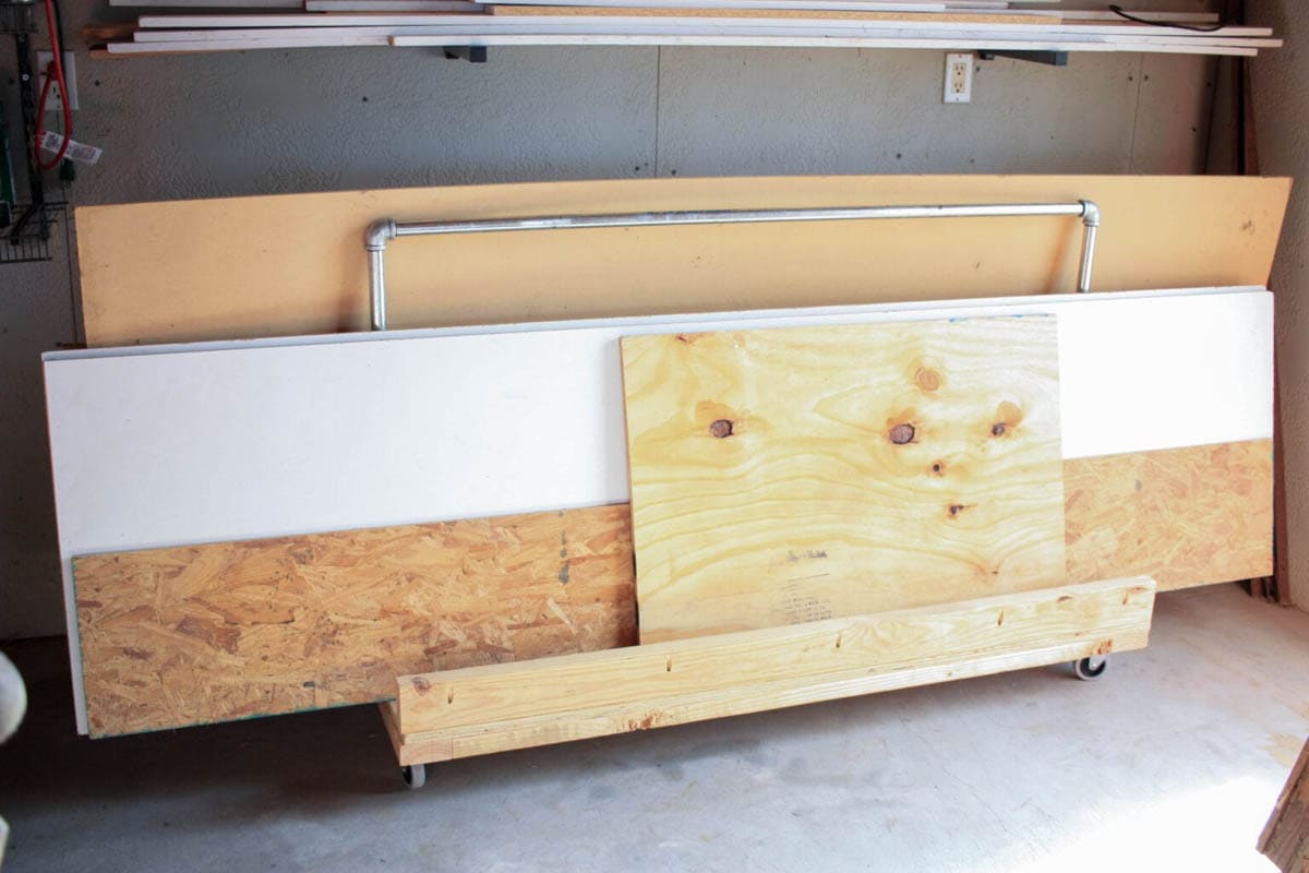 DIY lumber cart with sheets of plywood