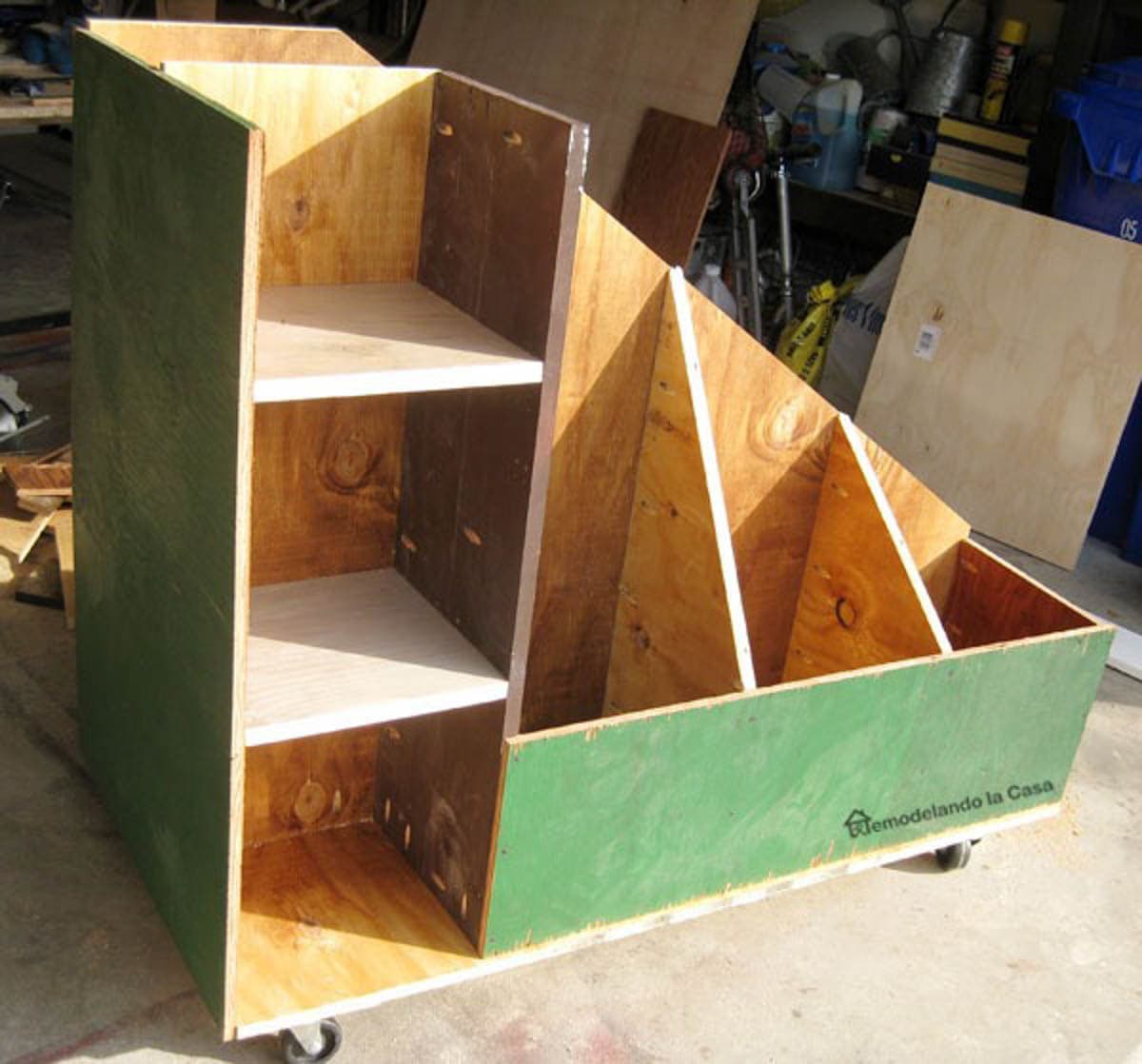scrap wood storage cart made with plywood