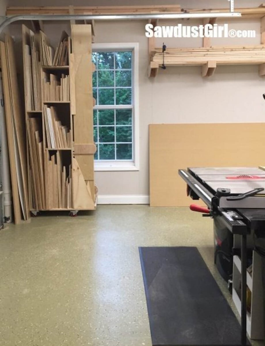 DIY rolling cart for vertical lumber storage