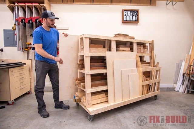 lumber storage cart for sheet goods, boards and scrap wood