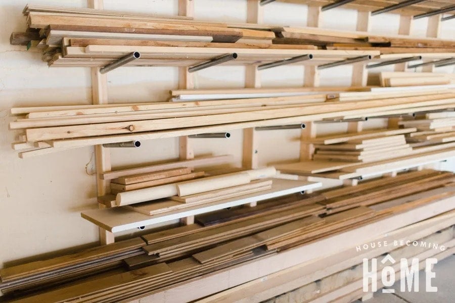wall mounted lumber rack for lumber storage