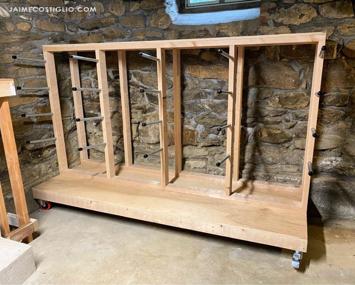 DIY rolling lumber storage rack