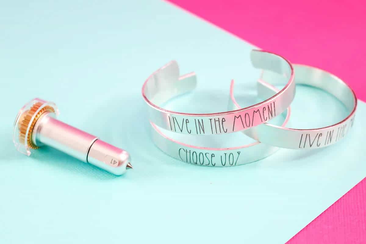 Cricut engraving tip projects metal bracelets with inspiring quotes