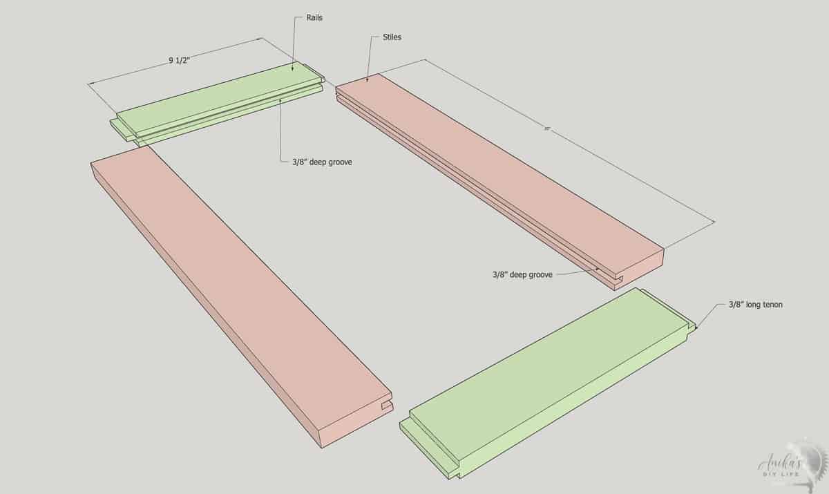 Schematic diagram of a shaker style door