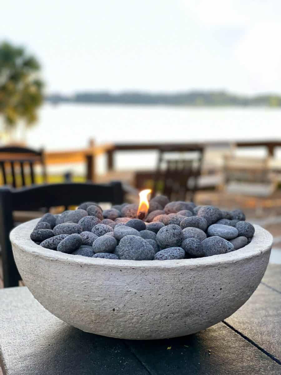 cement fire bowl with lava rock