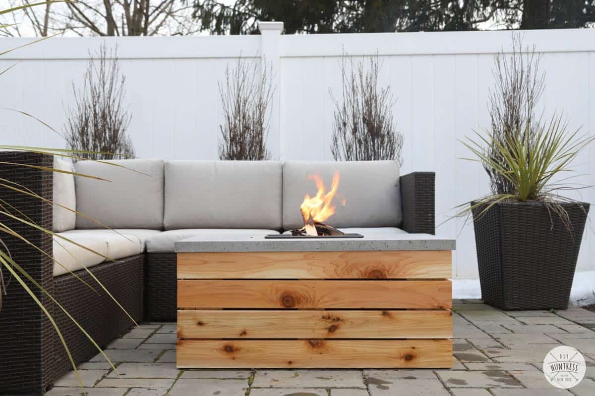 DIY fire pit made from wood and concrete