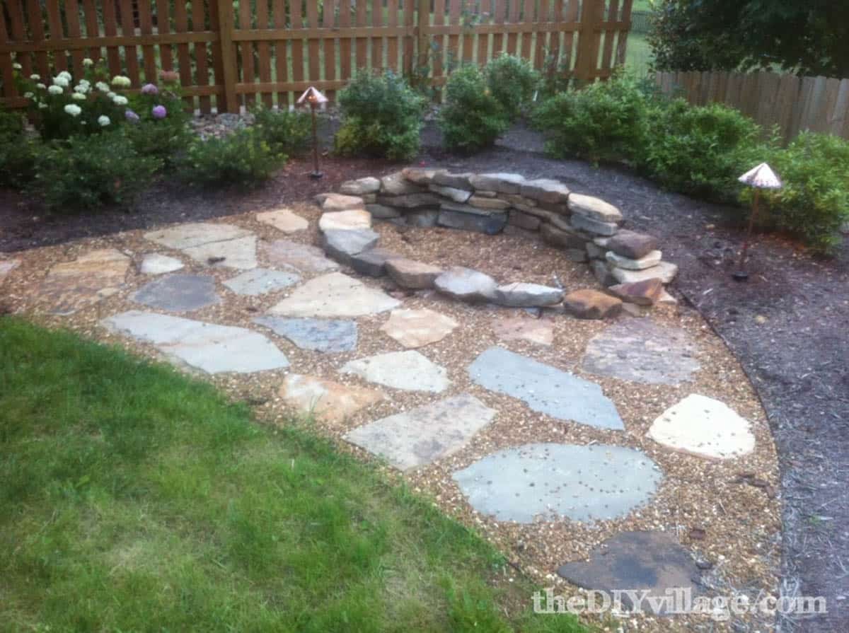 DIY fire pit using stacked stone