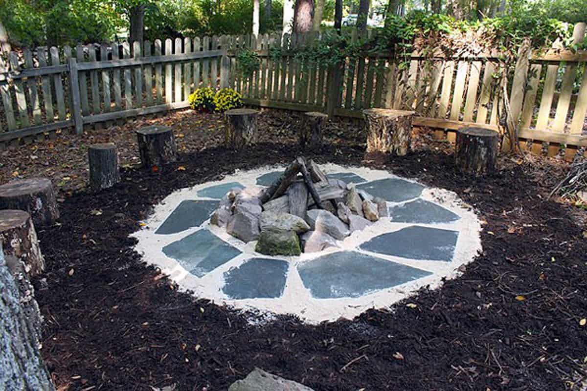 DIY fire pit idea made using stones and pavers