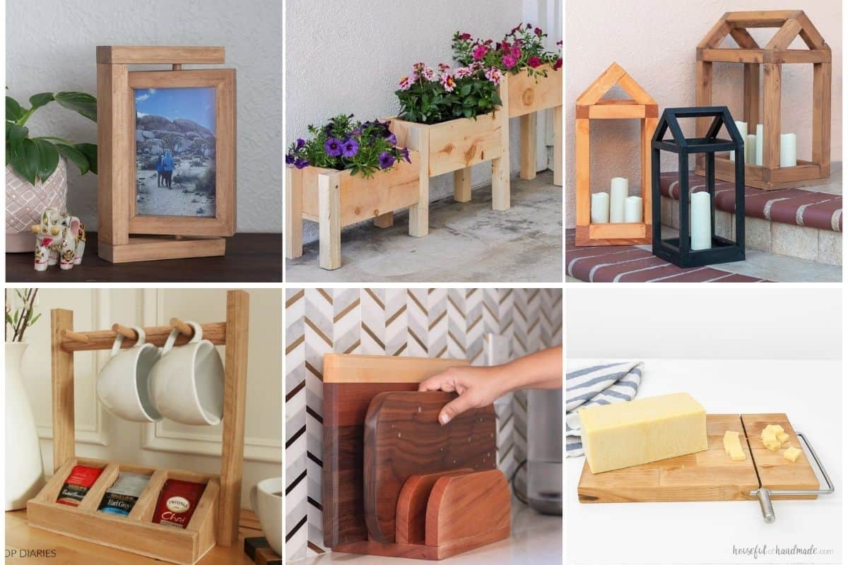 Image collage of six DIY gifts for her