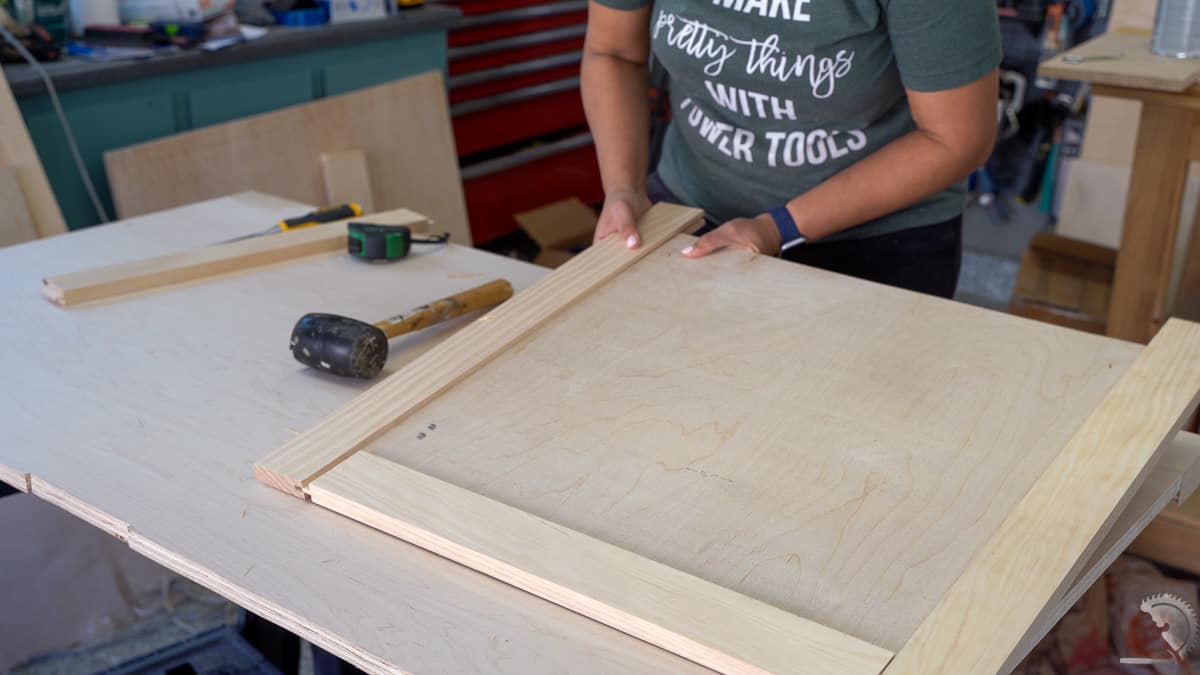 assembling the shaker style door to check if it fits