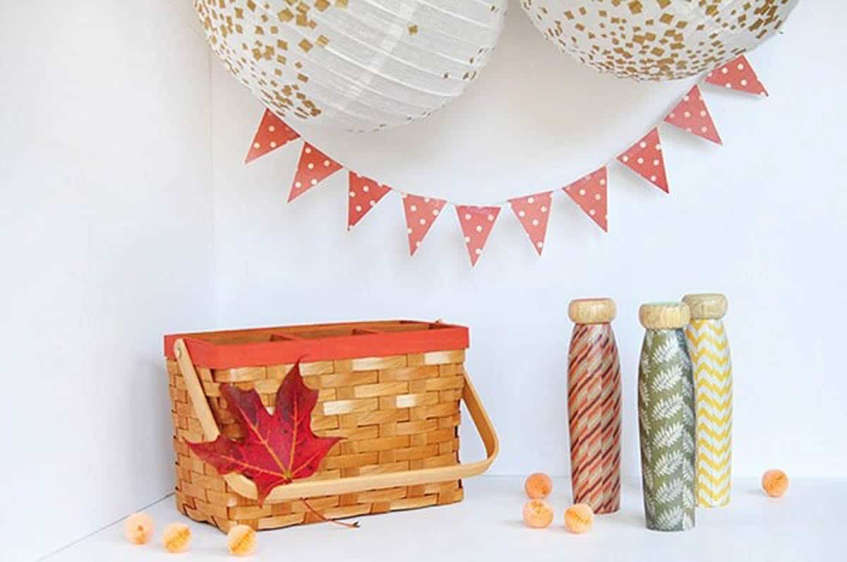 milk bottle toss game made from wood