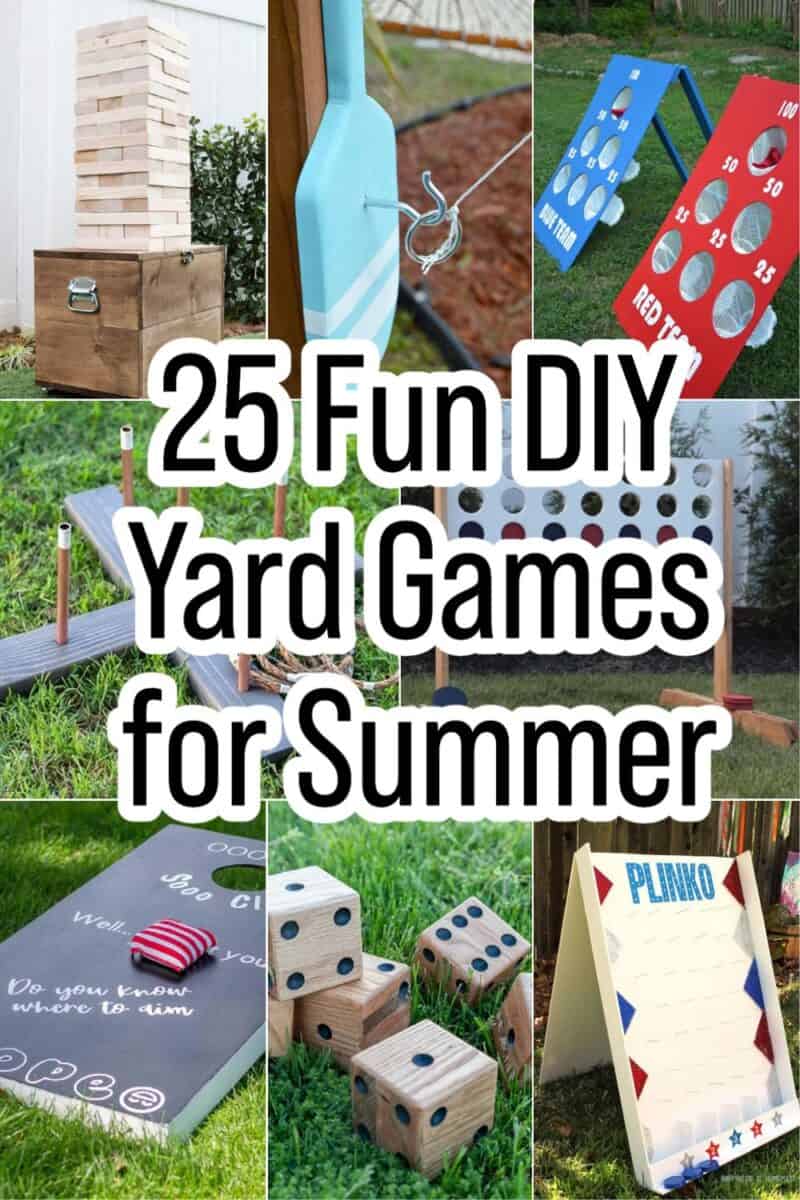 Image collage of nine DIY yard games with text overlay