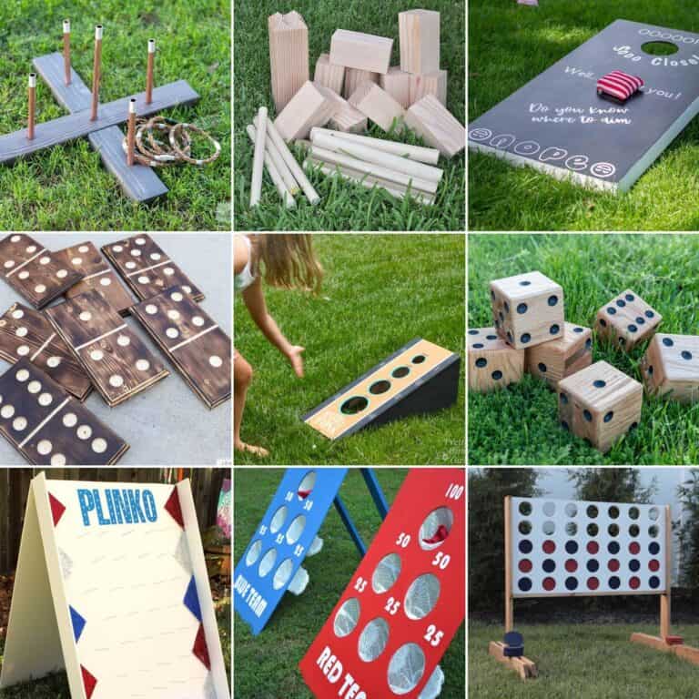 image collage of nine DIY yard games