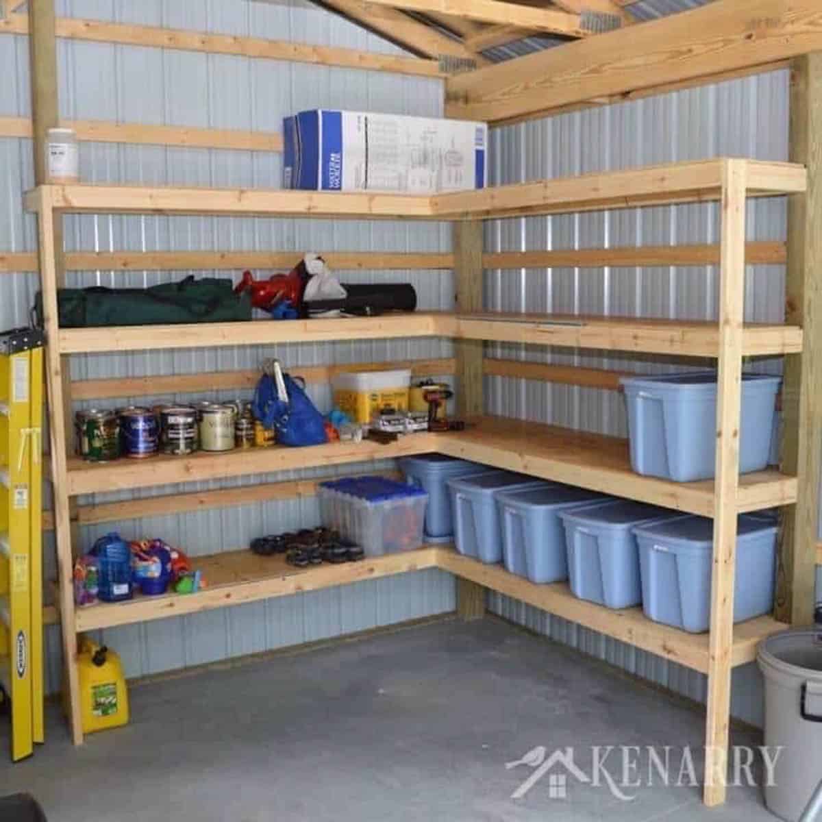 DIY corner garage shelves