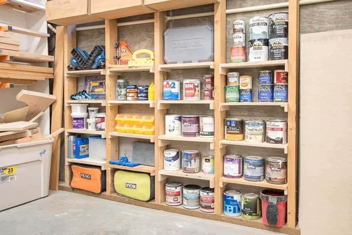 DIY garage shelves in between studs