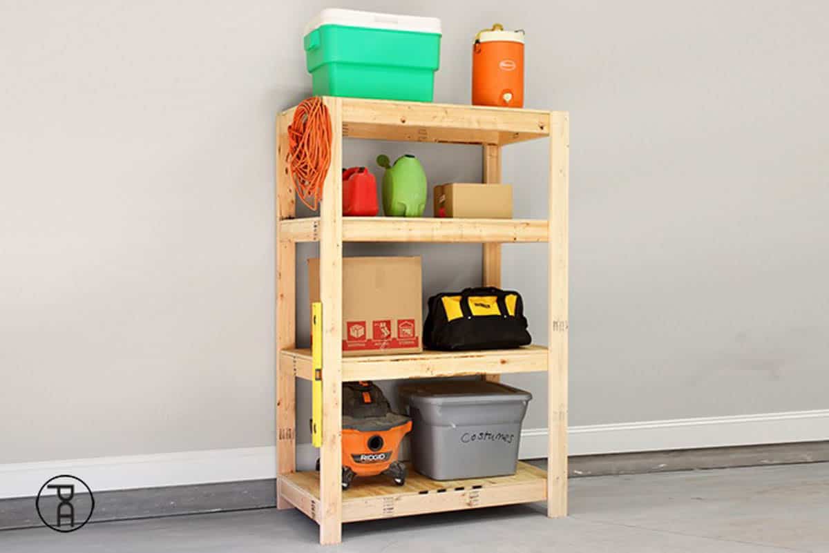 four tier free standing DIY garage shelves
